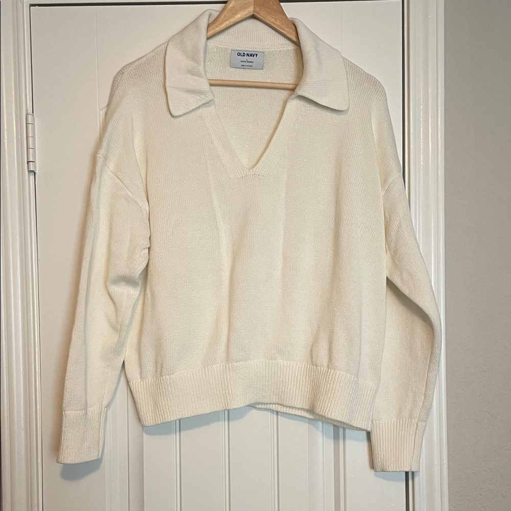 Old Navy Cream V-Neck Collared Sweater